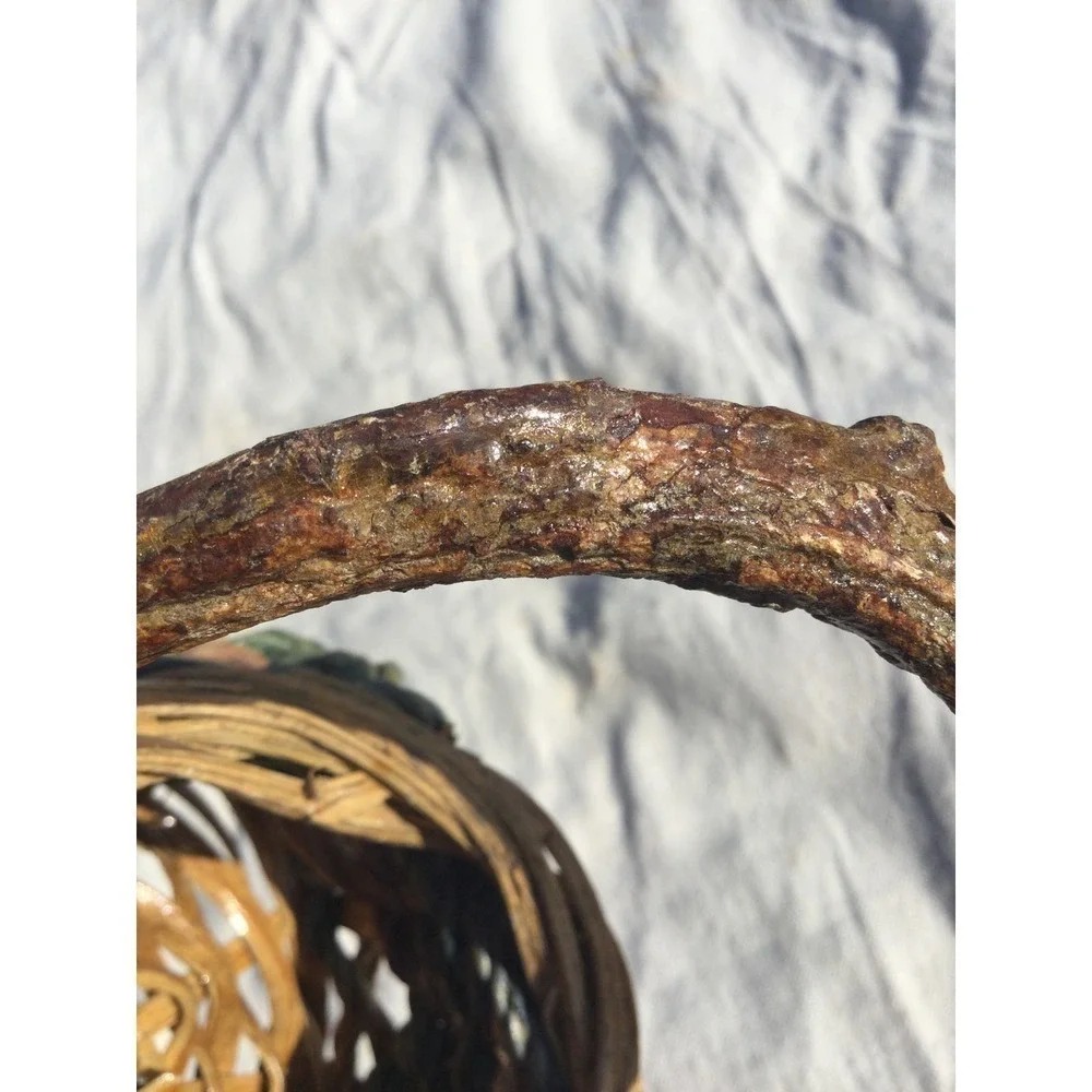 Rustic handmade small‎ basket 7” 7 in brown green bohemian rustic witch fairy